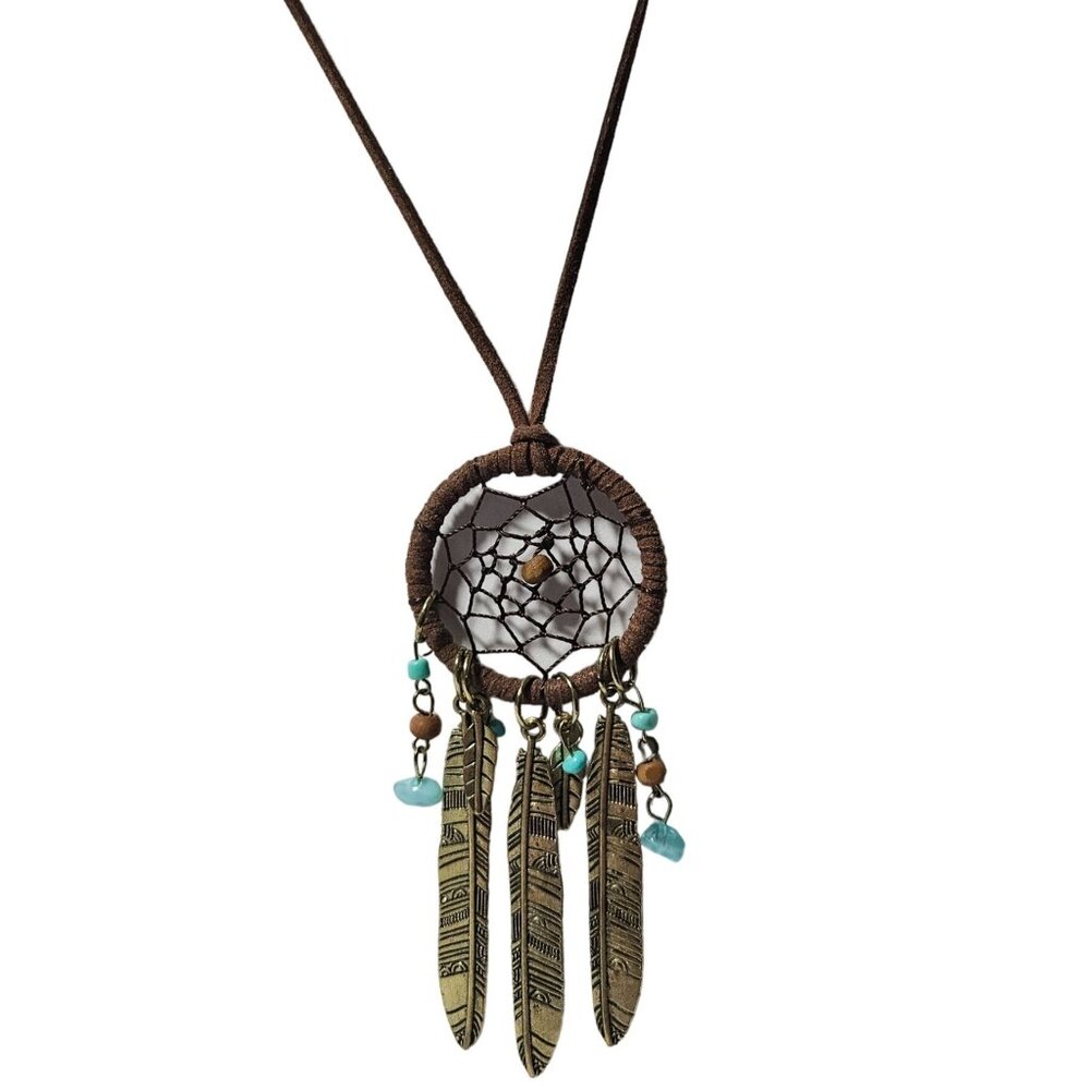 Boho Southwest Dreamcatcher Necklace Turquoise Feather Charm Fashion Jewelry